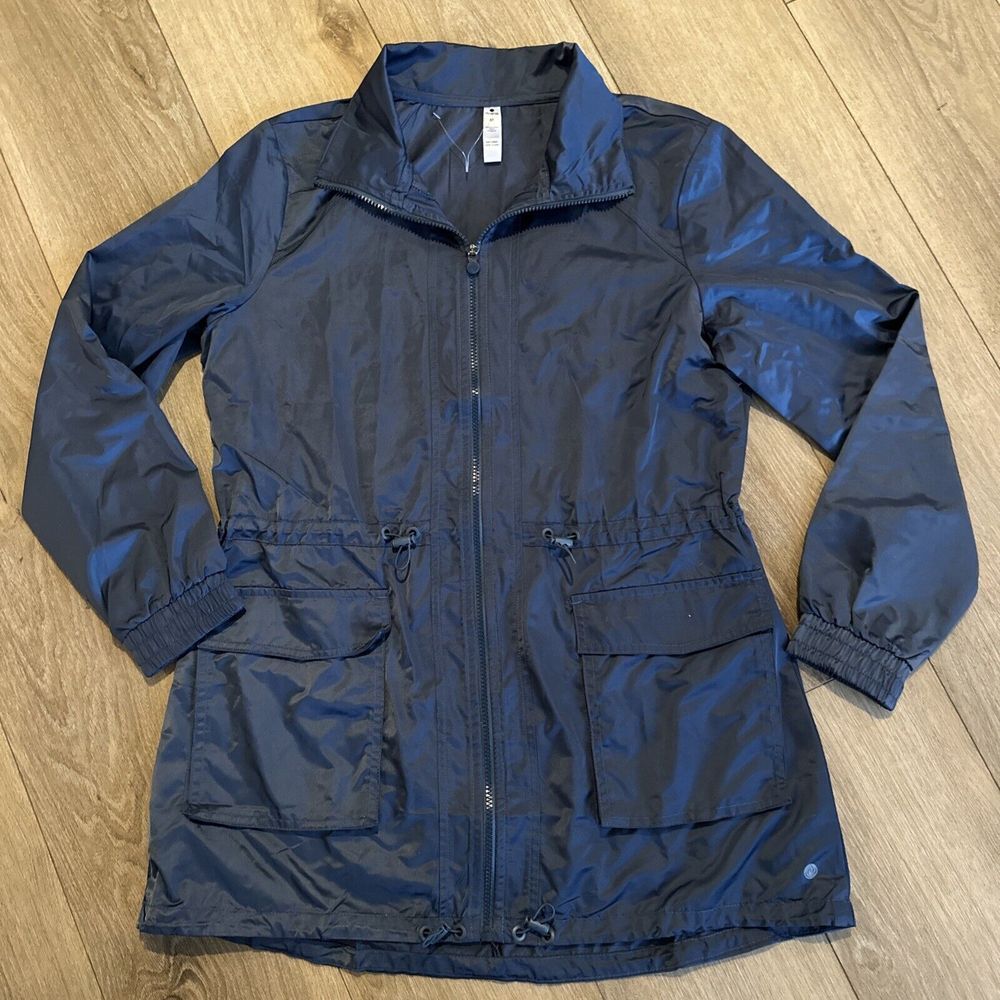 Apana Ladies Navy Blue Spring Parka Jacket Raincoat Size Medium Lightweight